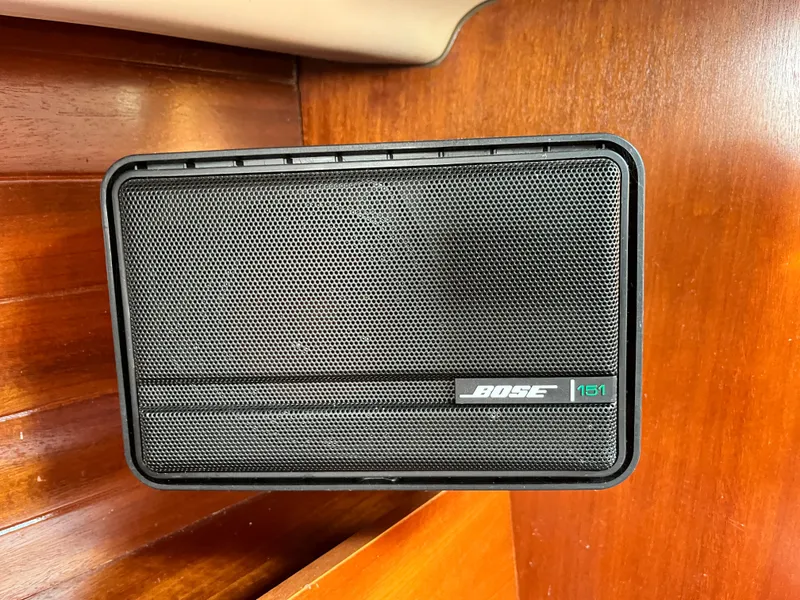 Slide: The Image of Bose 151 speaker mounted on Beneteau Oceanis 321 yacht's wooden interior, 1995 model. - 69