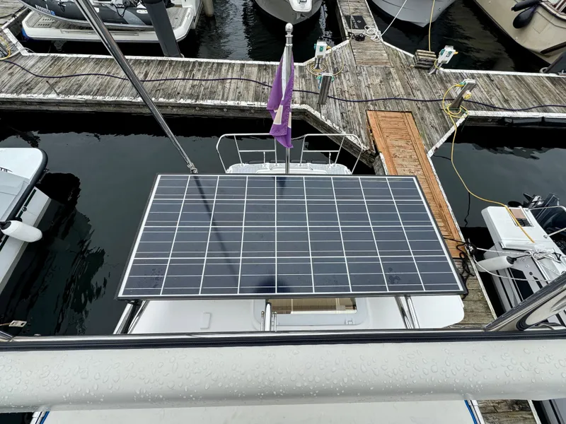 Slide: The Image of Solar panel on 2018 Cutwater C-30 CB boat docked at marina. - 23