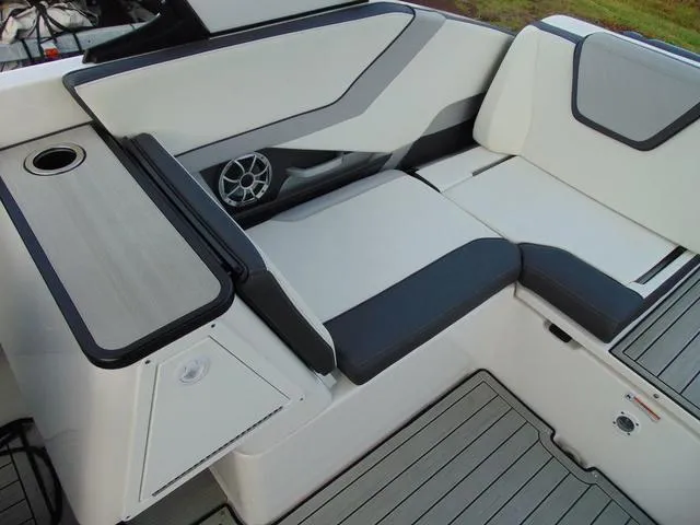 Slide: The Image of 2023 Yamaha Boats 252SD interior with sleek seating and modern design. - 14