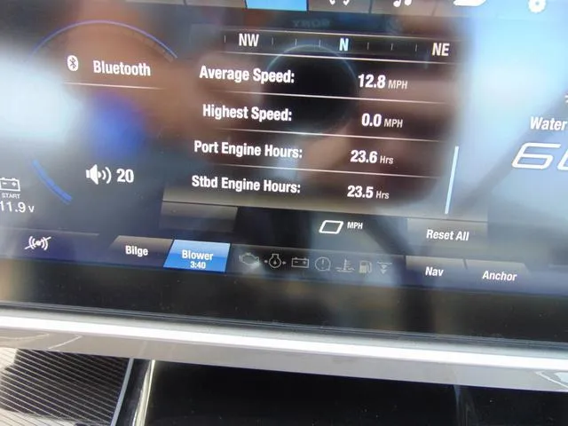 Slide: The Image of 2023 Yamaha Boats 252SD dashboard displaying speed, engine hours, and Bluetooth connectivity. - 29