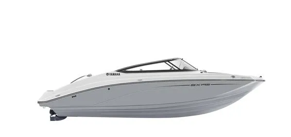 Slide: The Image of 2025 Yamaha Boats SX195, sleek white design, side view. - 10