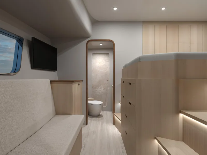 Slide: The Image of Luxurious interior of 2025 Catamaran HS 65 with modern design and cozy seating. - 20