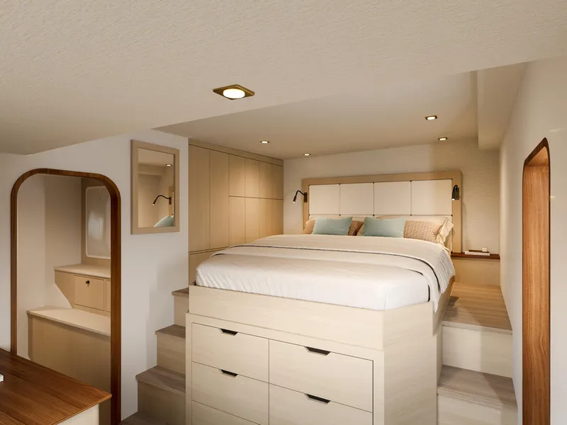 Slide: The Image of Luxurious 2025 Catamaran HS 65 bedroom with modern design and elegant lighting. - 24
