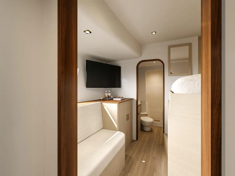 Slide: The Image of Luxurious interior of 2025 Catamaran HS 65, featuring modern design and cozy amenities. - 25
