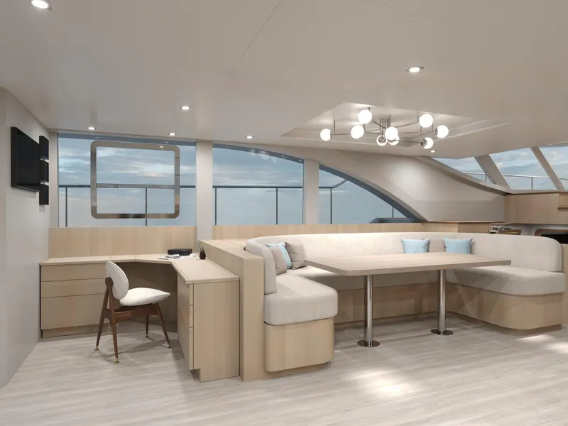 Slide: The Image of Modern interior of 2025 Catamaran HS 65 with elegant seating and panoramic windows. - 8