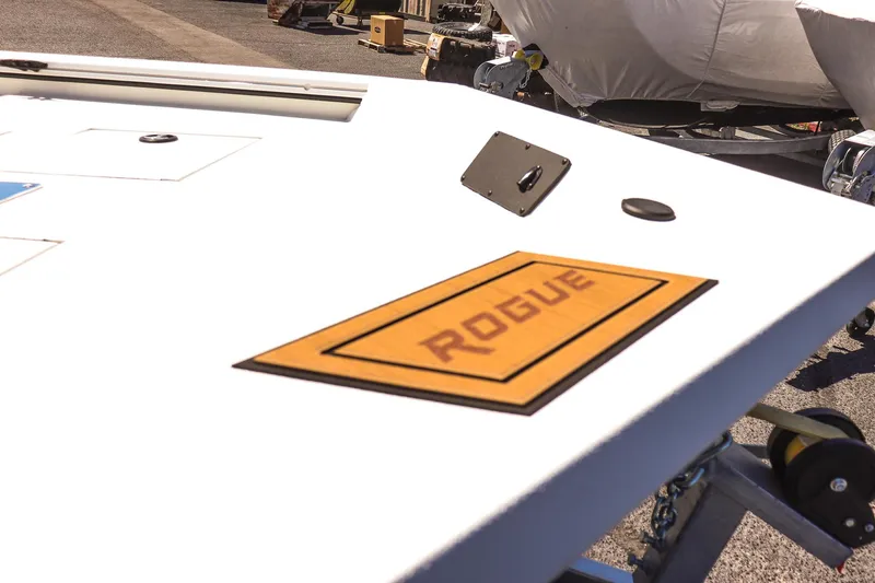 Slide: The Image of 2025 Avid 20 ROGUE CC boat detail with logo on deck. - 24
