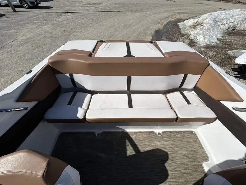 Slide: The Image of 2017 Four Winns Horizon 190 boat interior with tan and white seating. - 5