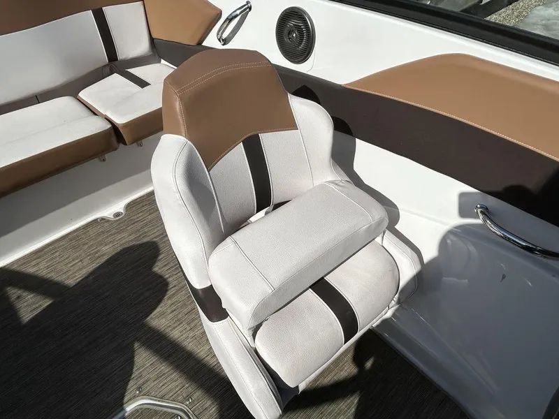Slide: The Image of 2017 Four Winns Horizon 190 boat interior with cushioned seating and modern design. - 8