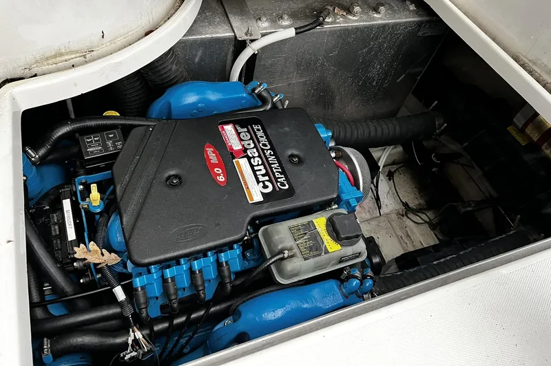 Slide: The Image of Engine compartment of a 2008 Carver 36 Mariner with Crusader 6.0 MPI engine. - 6