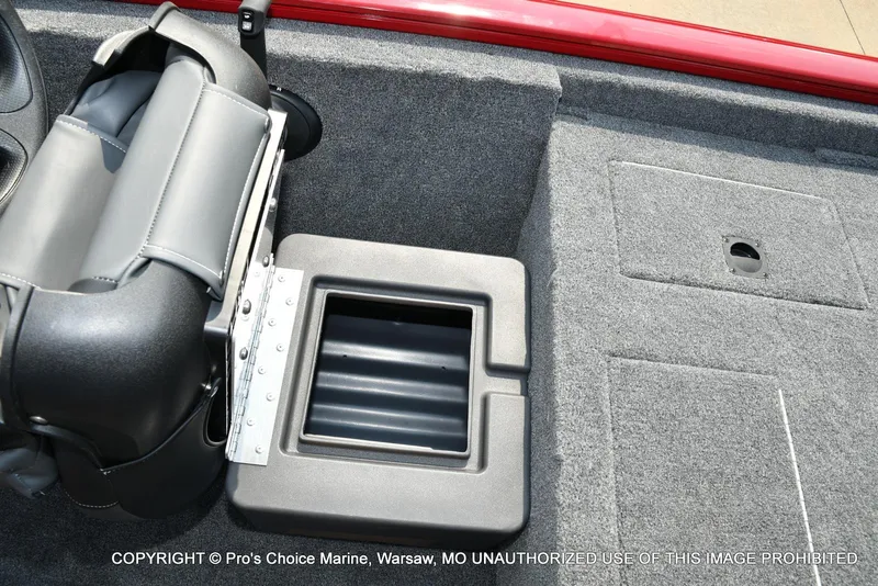 Slide: The Image of 2025 Tracker Pro Team 175 Crappie Edition boat interior with storage compartment and seating. - 49