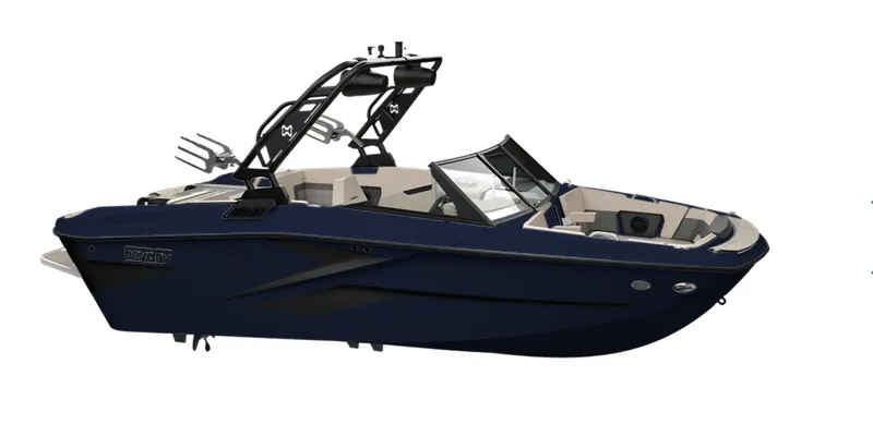 Slide: The Image of 2023 HEYDAY WAKE BOATS H20, sleek design, black hull, modern wakeboard tower. - 14