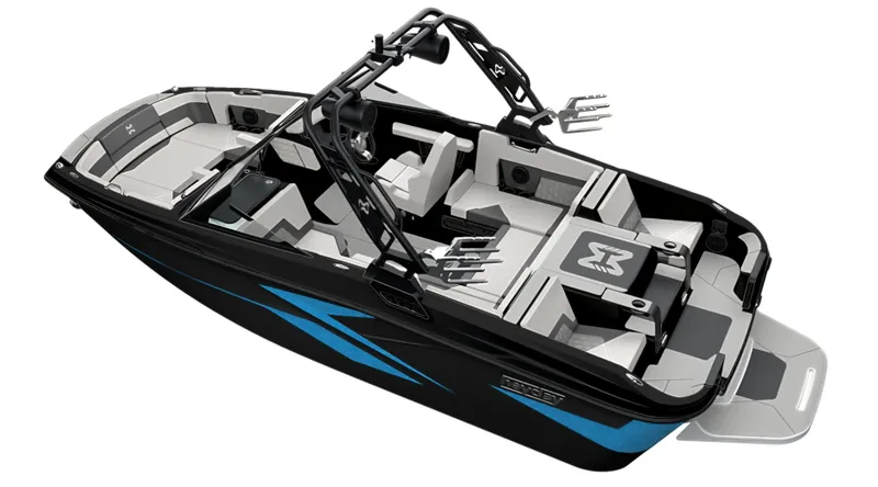 Slide: The Image of 2023 HEYDAY WAKE BOATS H20, sleek design, spacious interior, black and blue accents. - 8