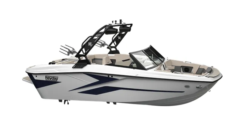 Slide: The Image of 2023 HEYDAY WAKE BOATS H20, sleek white design, modern wakeboard tower. - 12