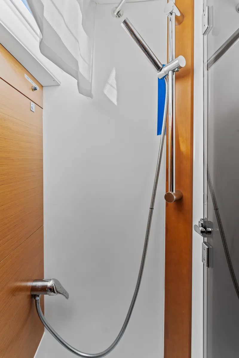 Slide: The Image of Shower area in 2020 Jeanneau Sun Odyssey 389 yacht, featuring modern fixtures and sleek design. - 27