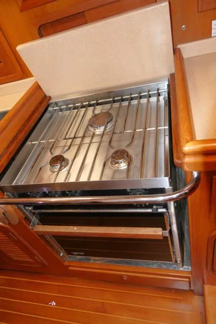 Slide: The Image of Stainless steel stove in 2002 Tayana 460 Vancouver Pilothouse yacht kitchen. - 39