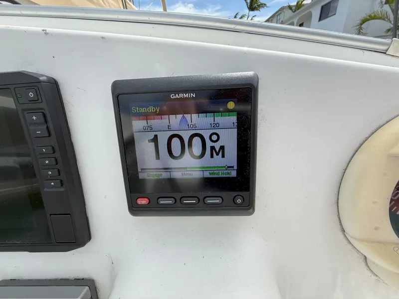 Slide: The Image of Garmin display on 2014 Fountaine Pajot Mahe 36 Evolution yacht, showing 100 meters. - 40