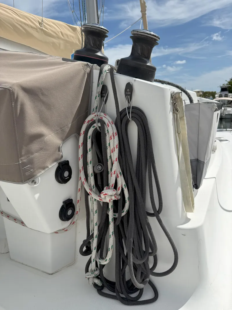 Slide: The Image of Sailing ropes and winches on a 2014 Fountaine Pajot Mahe 36 Evolution catamaran. - 44