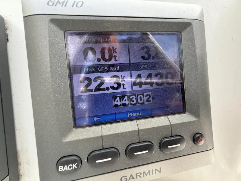 Slide: The Image of Garmin GMI 10 display on 2014 Fountaine Pajot Mahe 36 Evolution, showing speed and trip data. - 42