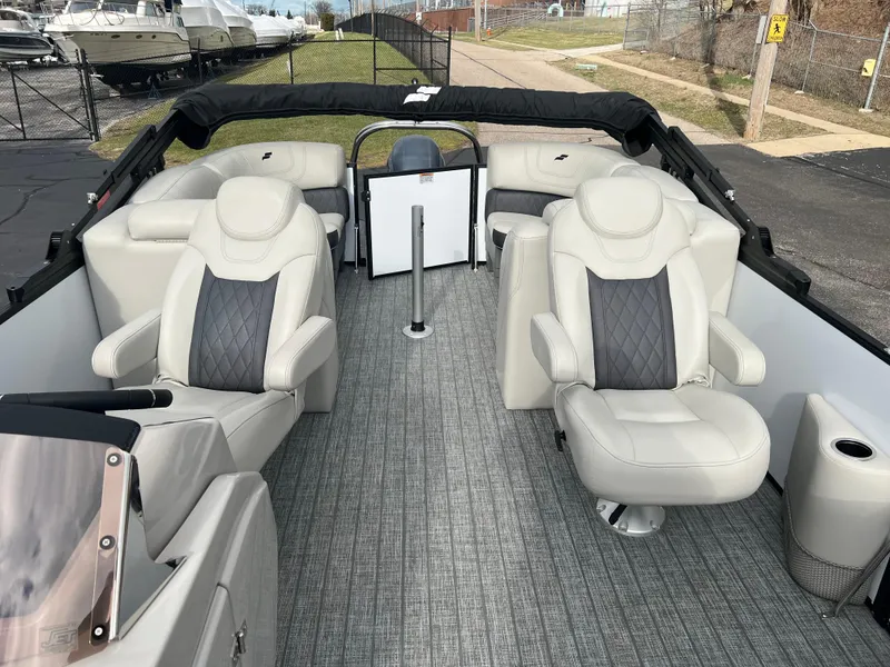 Slide: The Image of 2022 Starcraft SLS 5 boat interior with luxurious seating and modern design. - 2