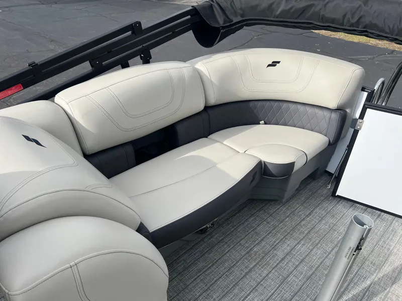 Slide: The Image of Luxurious seating in 2022 Starcraft SLS 5 boat, featuring elegant upholstery and modern design. - 4