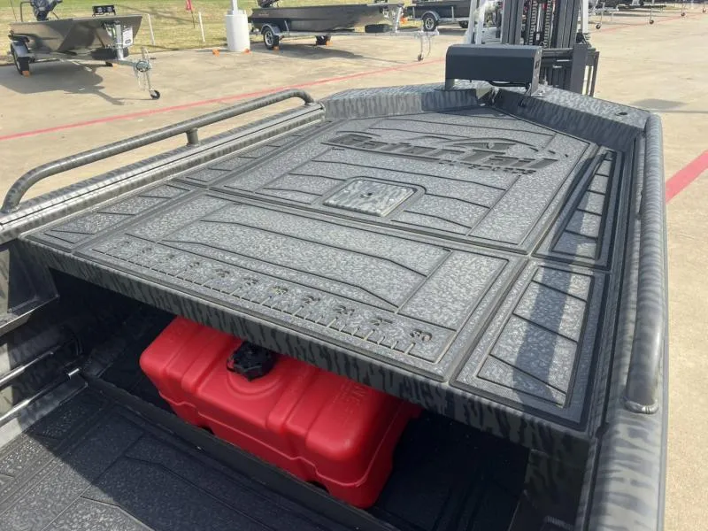 Slide: The Image of 2025 Gator Tail 17/50 Savage Series boat with textured deck and red fuel tank. - 10