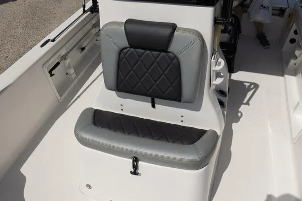 Slide: The Image of 2020 Blue Wave Pure Bay boat seat with quilted black and gray upholstery. - 31