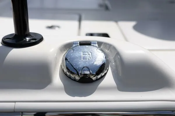 Slide: The Image of Chrome fuel cap on 2020 Blue Wave Pure Bay boat deck. - 39