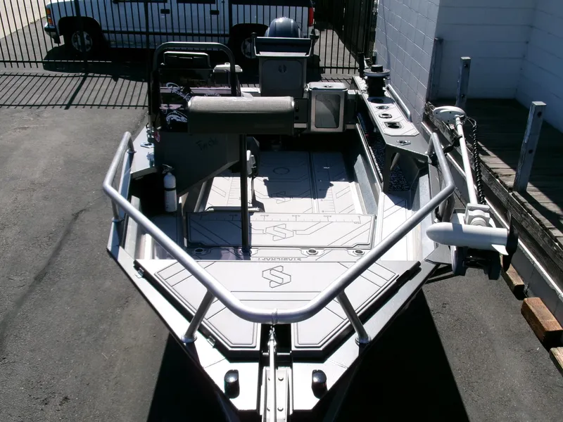 Slide: The Image of 2023 Stabicraft 1550 Frontier Profish boat, featuring a spacious deck and modern design. - 24