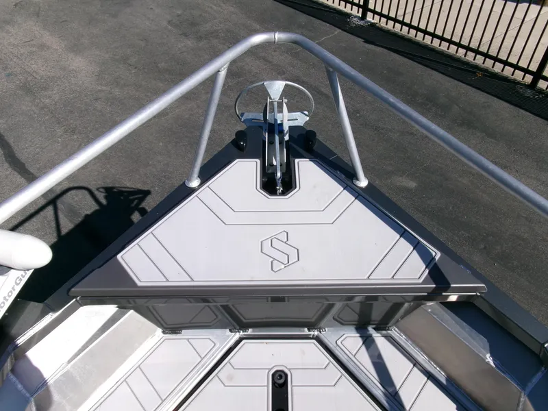 Slide: The Image of 2023 Stabicraft 1550 Frontier Profish boat bow with anchor and railing. - 4