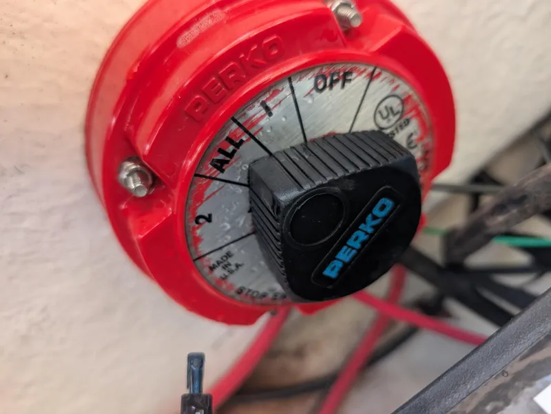 Slide: The Image of Red Perko battery switch on 2003 Pro-Line 22 Sport boat. - 29