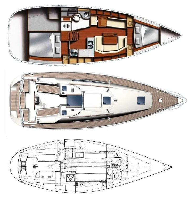 Slide: The Image of 2010 Jeanneau Sun Odyssey 36i sailboat layout with interior and deck plans. - 7