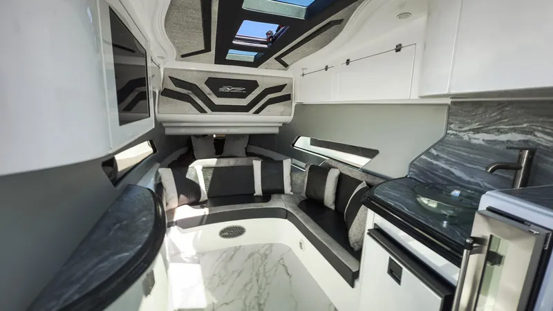 Slide: The Image of Luxurious interior of 2022 MTI V50 boat with modern design and sleek finishes. - 22