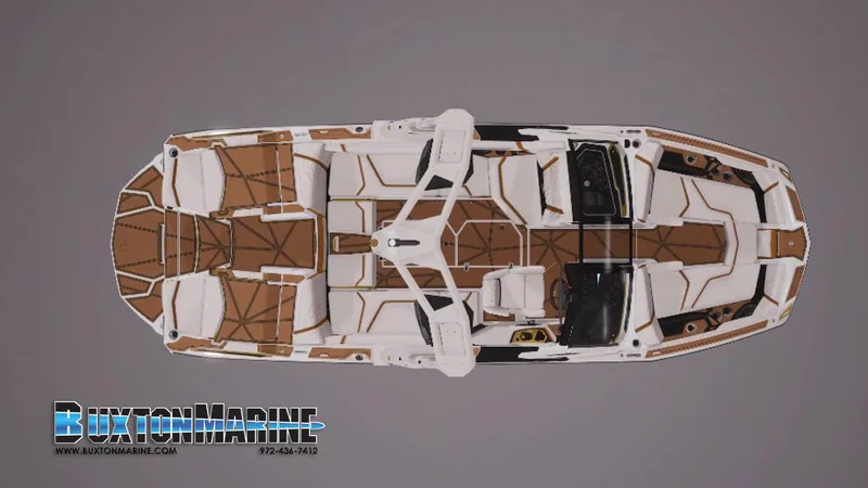 Slide: The Image of 2025 Nautique Super Air Nautique G23 Paragon, top view, luxury boat interior design. - 2