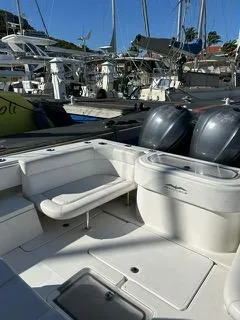 Slide: The Image of 2017 Invincible 39 Open Fisherman boat docked with dual engines. - 13