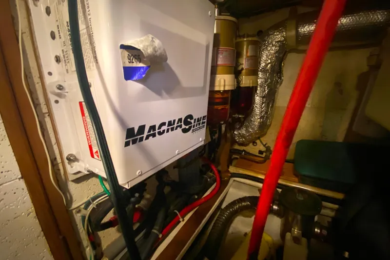 Slide: The Image of Engine room of 1980 Ocean Alexander 50 MK1 with MagnaSine inverter and wiring. - 71