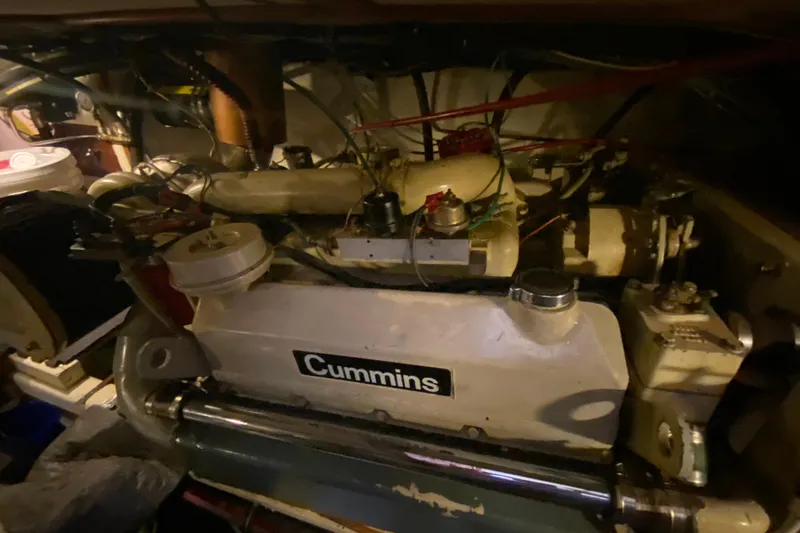 Slide: The Image of Engine room of 1980 Ocean Alexander 50 MK1 with Cummins engine. - 77