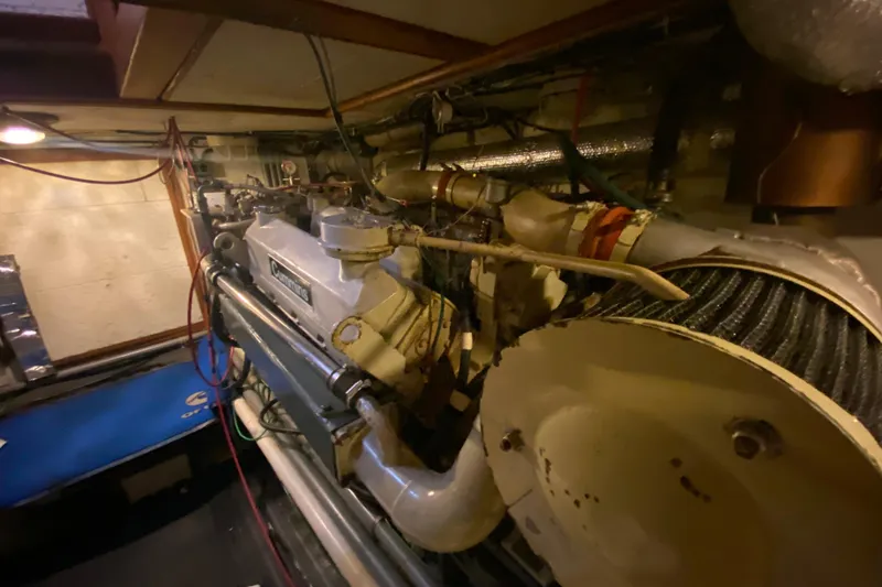 Slide: The Image of Engine room of 1980 Ocean Alexander 50 MK1 yacht with Cummins engine. - 69