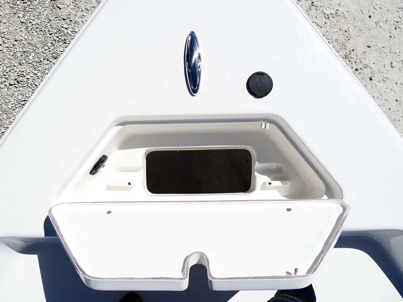 Slide: The Image of Bulls Bay 2200 boat storage compartment, 2025 model, with open hatch on deck. - 22