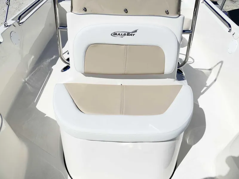 Slide: The Image of 2025 Bulls Bay 2200 boat seating with beige and white upholstery. - 29