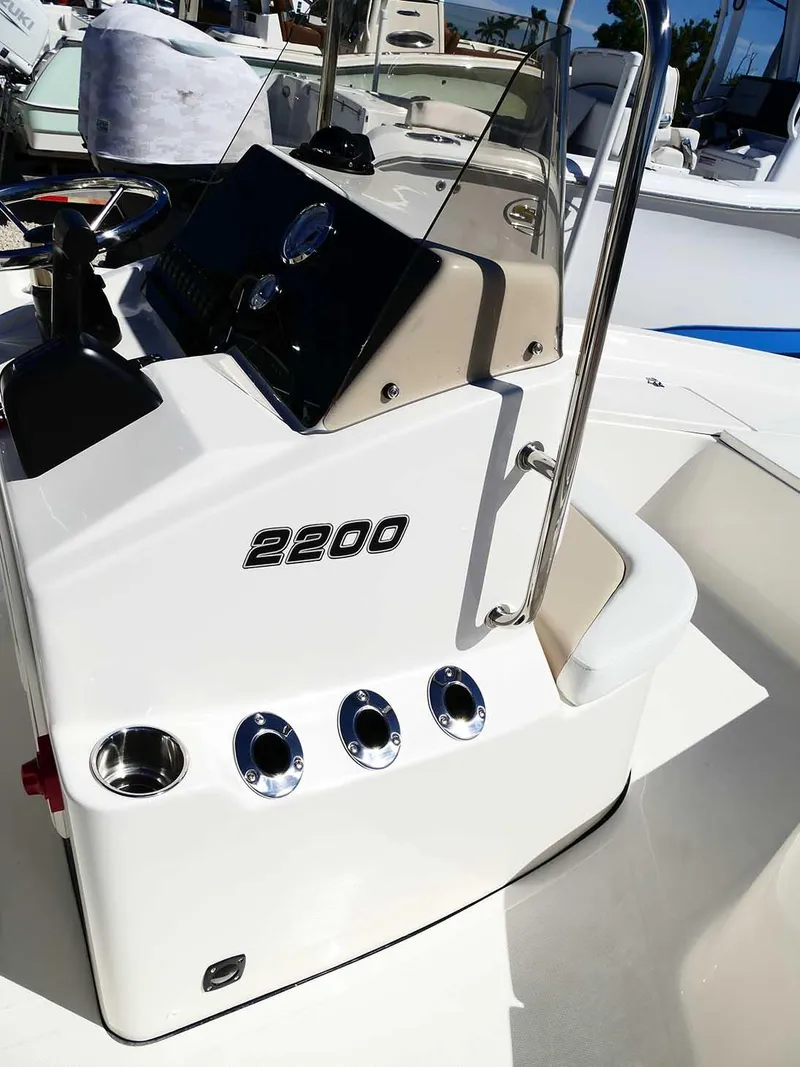 Slide: The Image of 2025 Bulls Bay 2200 boat console with sleek design and modern controls. - 34