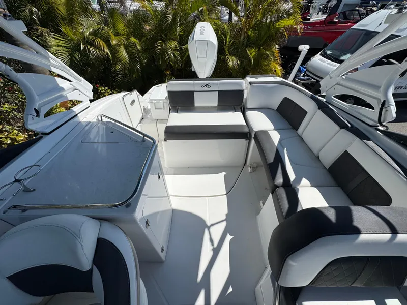 Slide: The Image of Luxurious interior of a 2020 Monterey M-65 boat with plush seating and sleek design. - 45