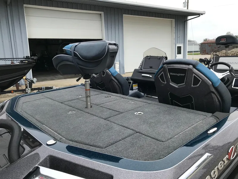 Slide: The Image of 2025 Ranger Z519 Garmin Ranger Cup boat with elevated seat and Mercury Pro XS engine. - 11