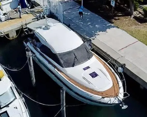 Slide: The Image of 2018 Bavaria S40 Coupe docked at marina, aerial view. - 0