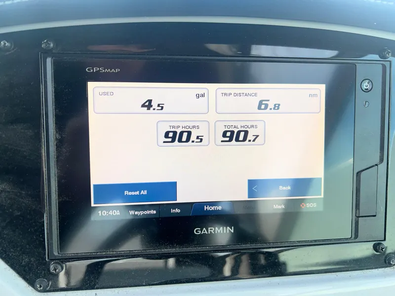 Slide: The Image of Garmin GPS display on 2020 Regal 26 XO showing fuel usage and trip details. - 21