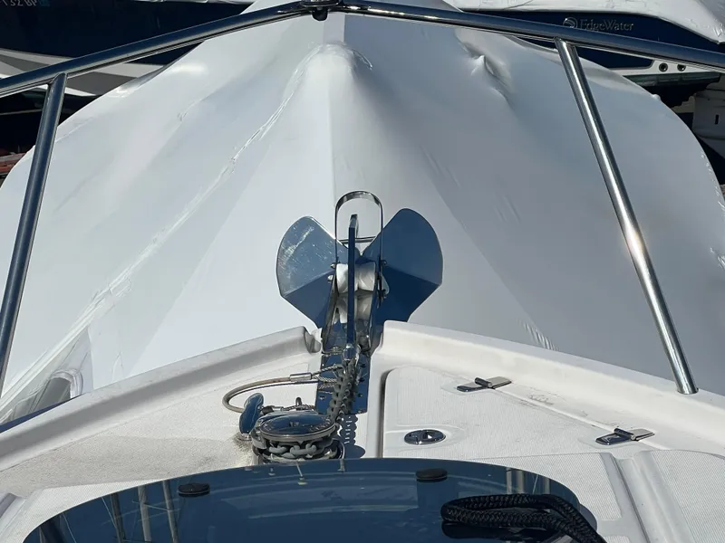 Slide: The Image of 2020 Regal 26 XO boat bow with anchor and stainless steel railings. - 46