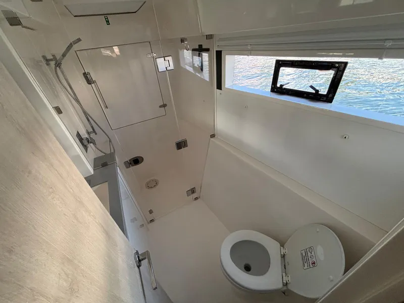 Slide: The Image of Bathroom interior of 2019 Leopard 40 catamaran with shower and toilet. - 15