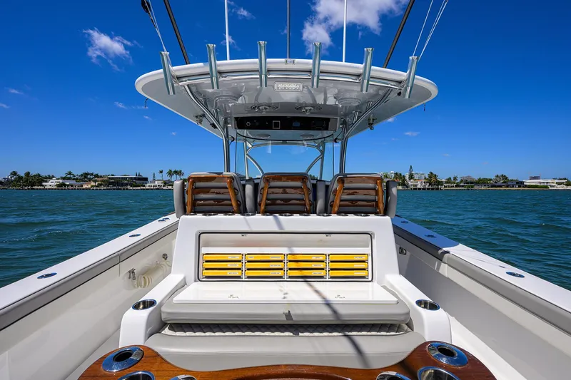 Slide: The Image of 2023 Valhalla Boatworks V-41 on water, featuring sleek design and comfortable seating. - 35