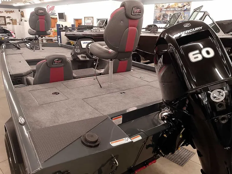 Slide: The Image of 2025 Ranger RT178 SC boat with Mercury 60 engine, featuring spacious seating and storage. - 8