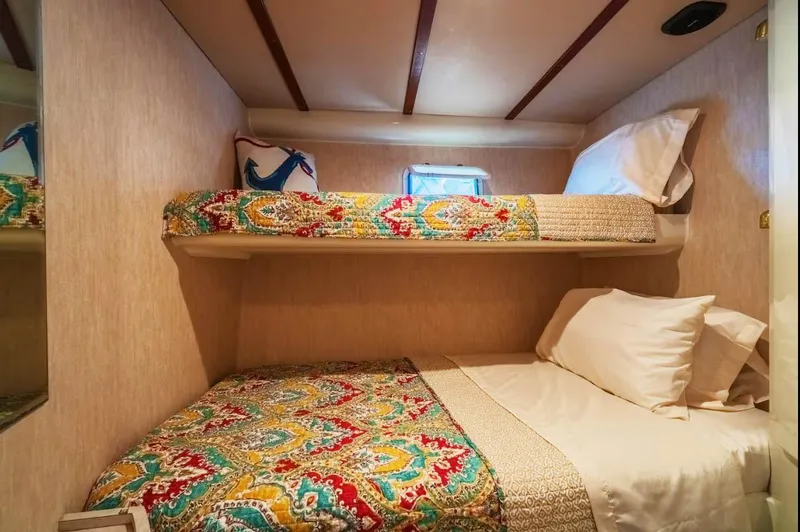 Slide: The Image of Cozy Shaw 57 yacht cabin with colorful bedding, 1994 model. - 16