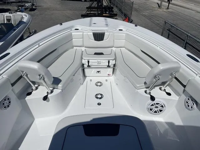 Slide: The Image of 2023 Wellcraft 352 Fisherman boat interior with spacious seating and modern design. - 23